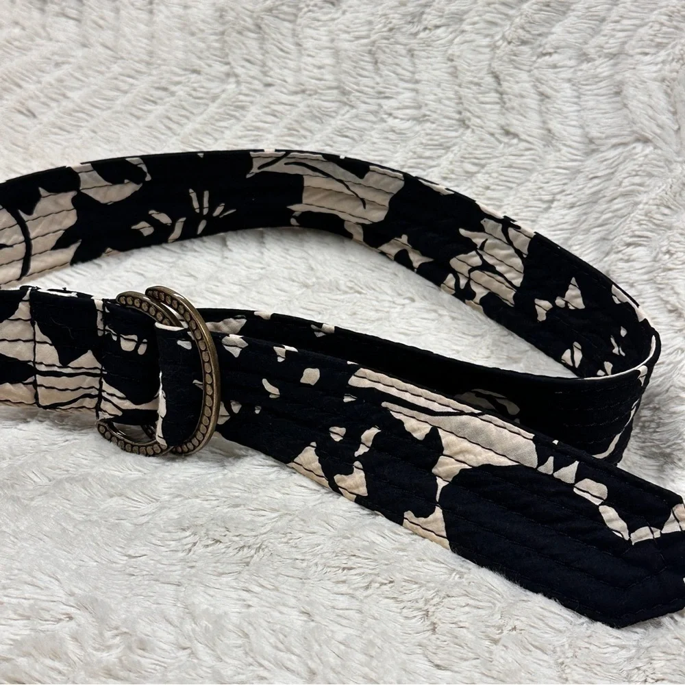 J.Crew Black and Cream Patterned Cotton  Belt, Metal Buckle, sz S/M EUC - Picture 7 of 8